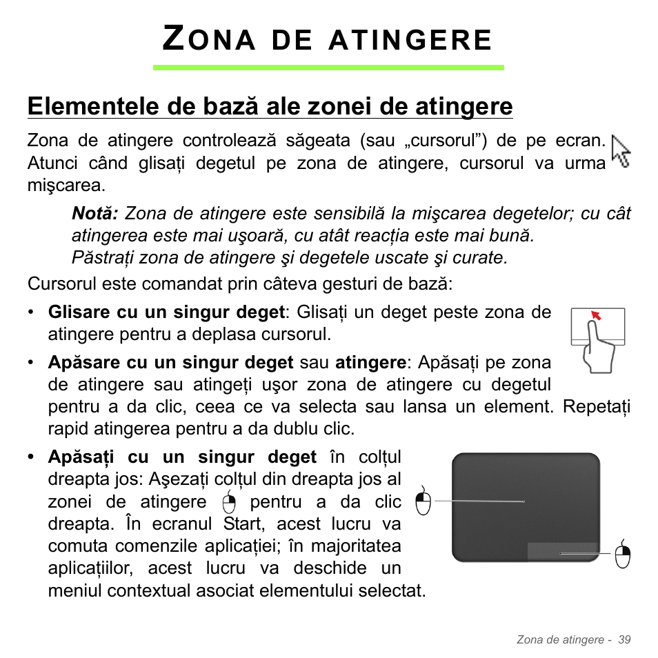 Zona de atingere, Elementele de bază ale zonei de atingere, Atingere | Acer Aspire V5-551G User Manual | Page 2223 / 3584