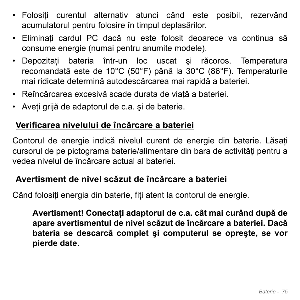 Verificarea nivelului de încărcare a bateriei | Acer Aspire V5-551G User Manual | Page 2259 / 3584