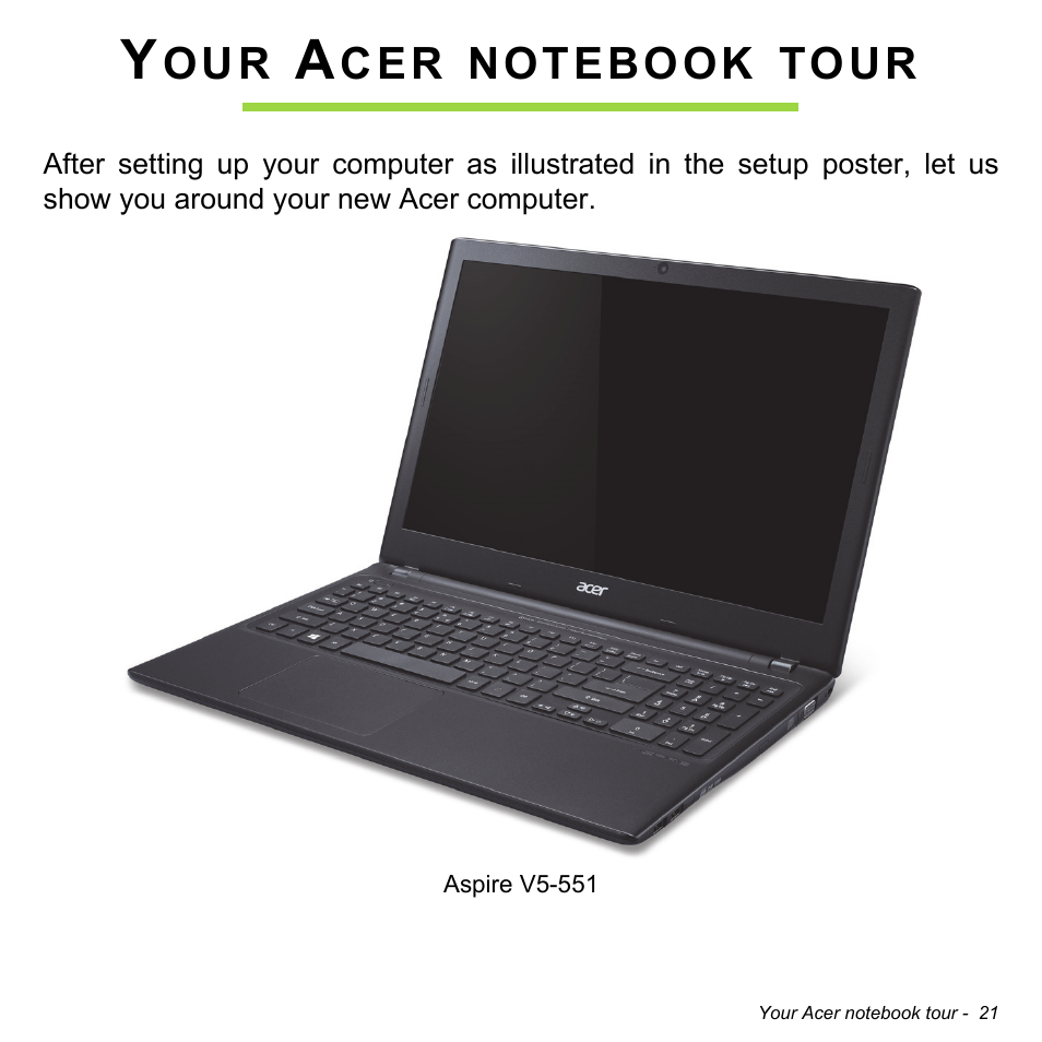 Your acer notebook tour | Acer Aspire V5-551G User Manual | Page 23 / 3584