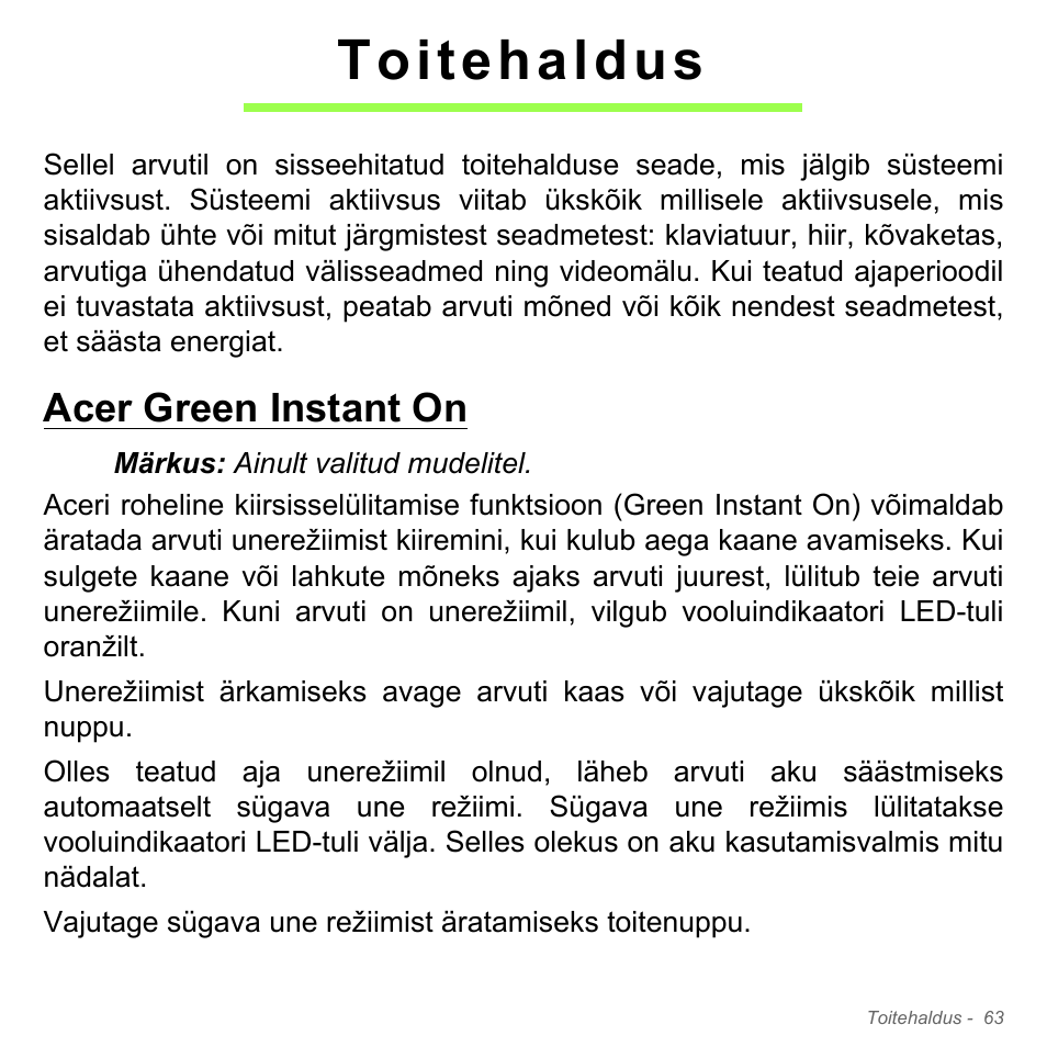 Toitehaldus, Acer green instant on | Acer Aspire V5-551G User Manual | Page 2501 / 3584