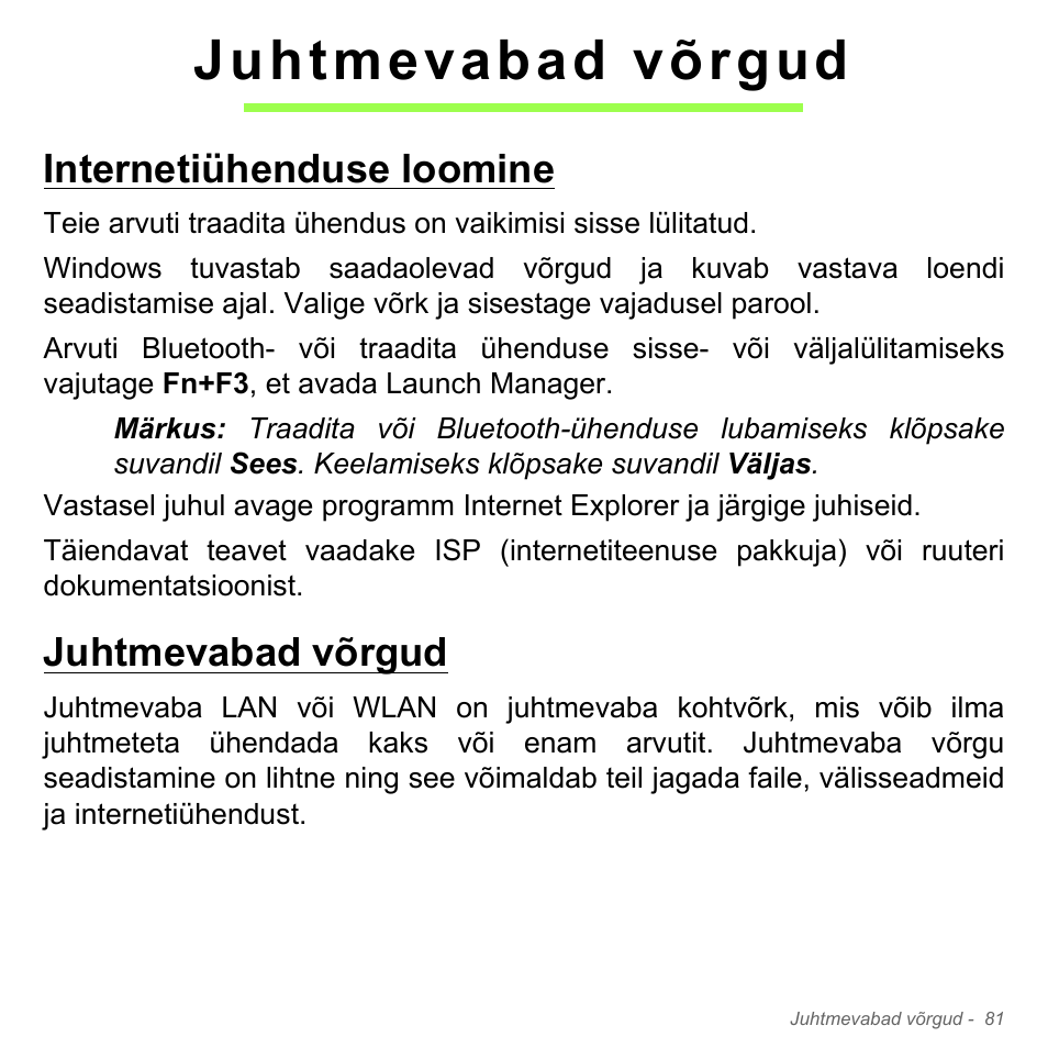 Juhtmevabad võrgud, Internetiühenduse loomine, Internetiühenduse loomine juhtmevabad võrgud | Acer Aspire V5-551G User Manual | Page 2519 / 3584