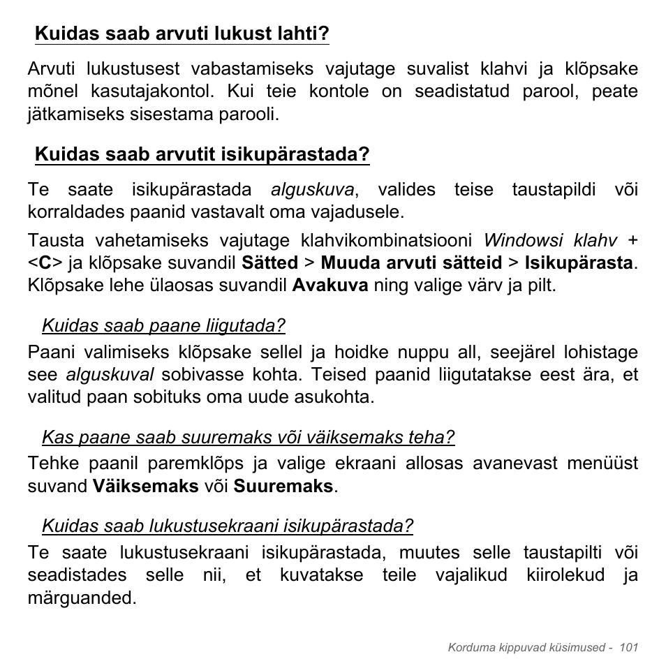 Kuidas saab arvuti lukust lahti, Kuidas saab arvutit isikupärastada | Acer Aspire V5-551G User Manual | Page 2539 / 3584