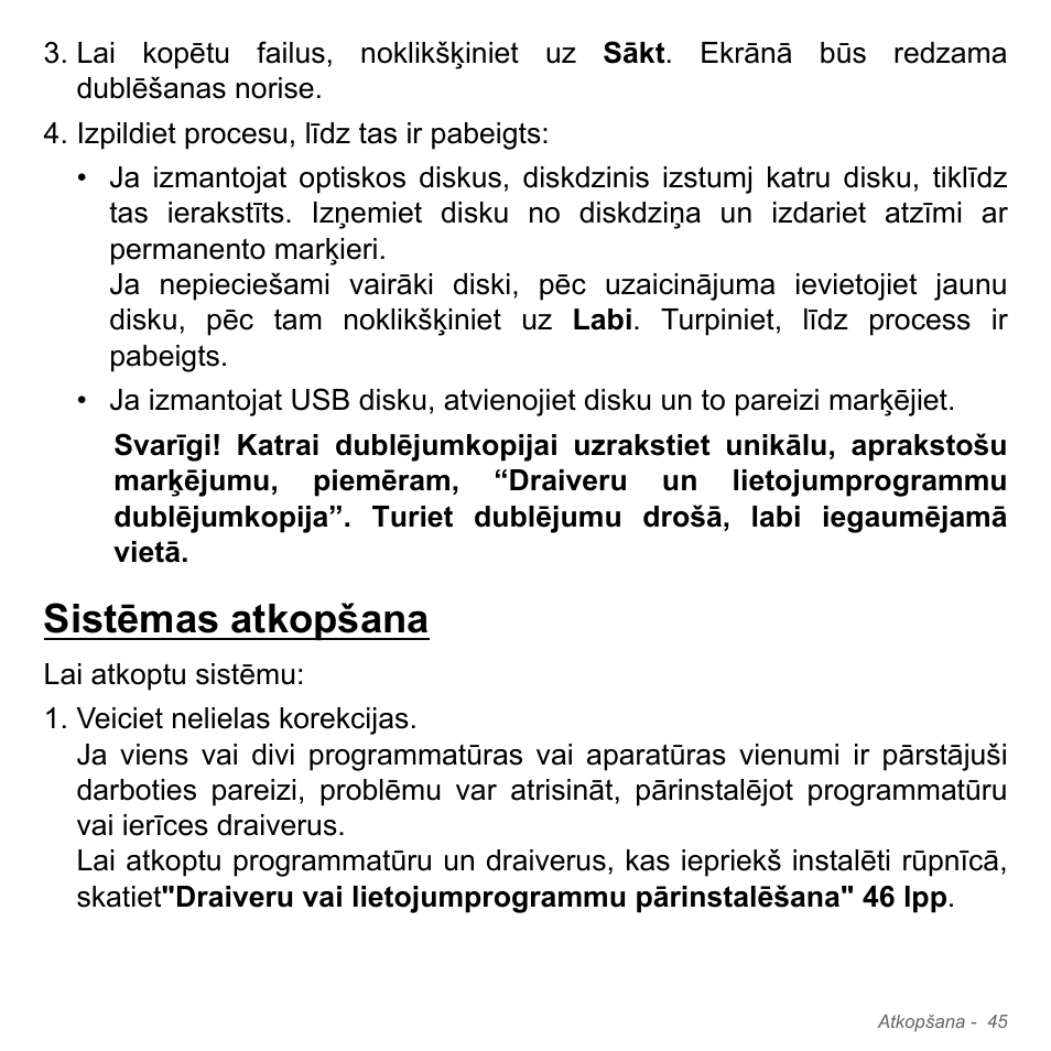 Sistēmas atkopšana | Acer Aspire V5-551G User Manual | Page 2597 / 3584