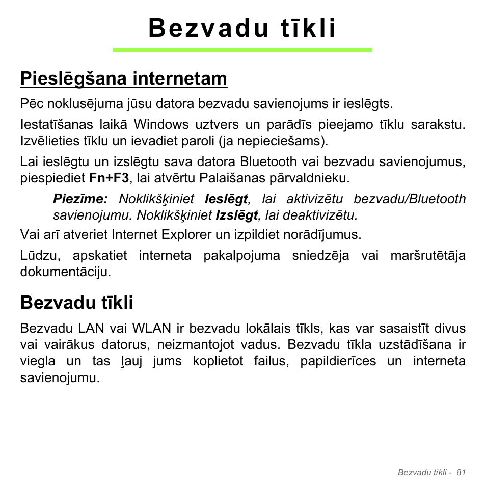 Bezvadu tīkli, Pieslēgšana internetam, Pieslēgšana internetam bezvadu tīkli | Acer Aspire V5-551G User Manual | Page 2633 / 3584