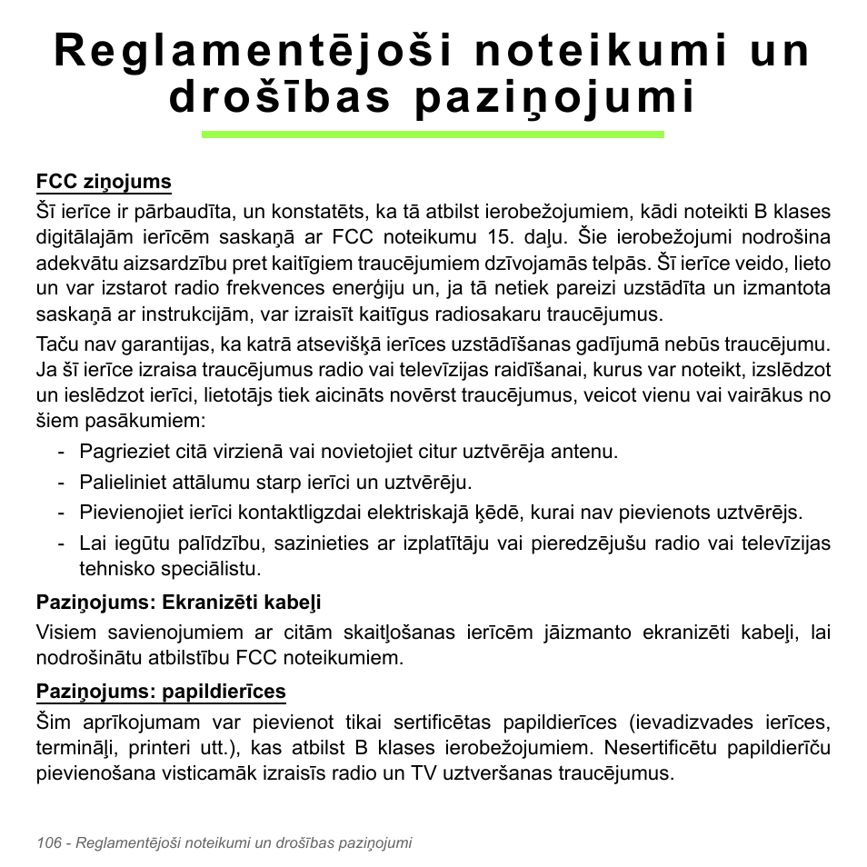 Reglamentējoši noteikumi un drošības paziņojumi | Acer Aspire V5-551G User Manual | Page 2658 / 3584