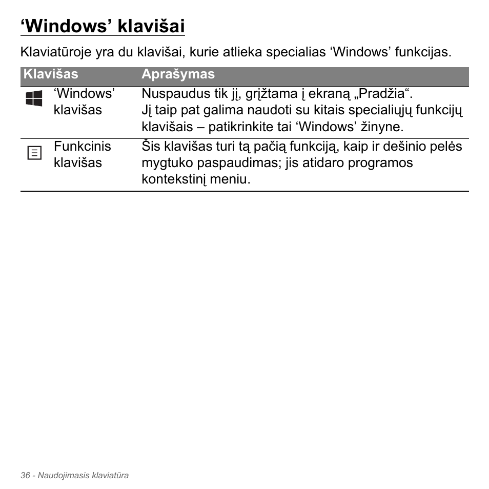 Windows’ klavišai | Acer Aspire V5-551G User Manual | Page 2702 / 3584