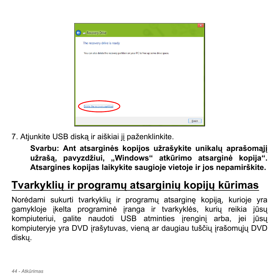 Tvarkyklių ir programų atsarginių kopijų kūrimas | Acer Aspire V5-551G User Manual | Page 2710 / 3584