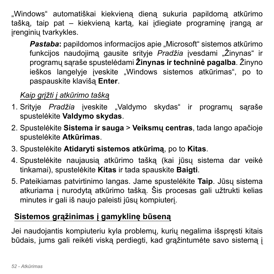 Sistemos grąžinimas į gamyklinę būseną | Acer Aspire V5-551G User Manual | Page 2718 / 3584