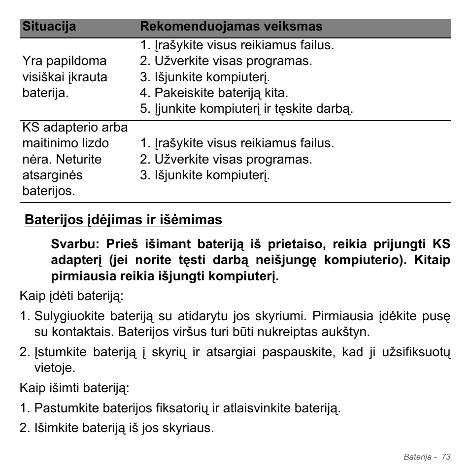 Baterijos įdėjimas ir išėmimas | Acer Aspire V5-551G User Manual | Page 2739 / 3584