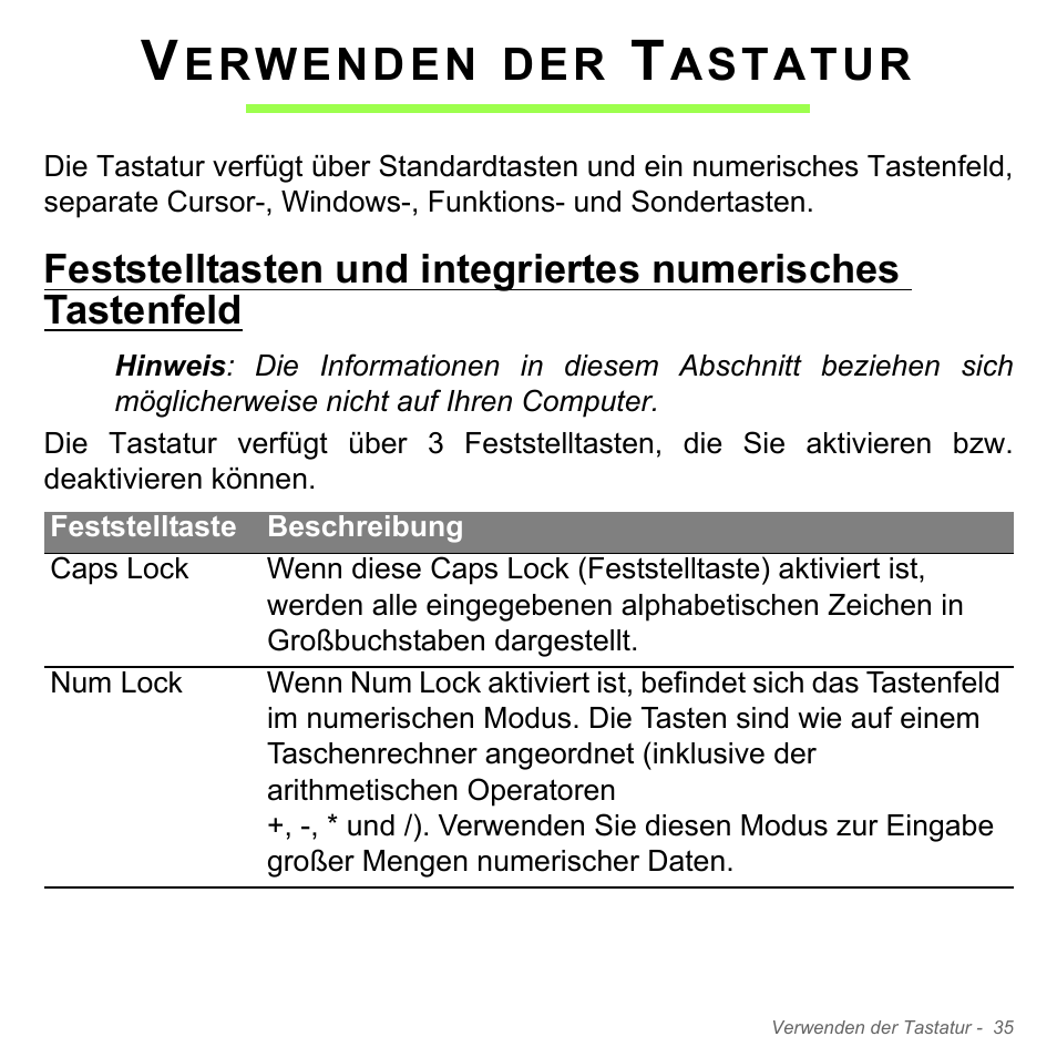 Verwenden der tastatur, Erwenden, Astatur | Acer Aspire V5-551G User Manual | Page 275 / 3584