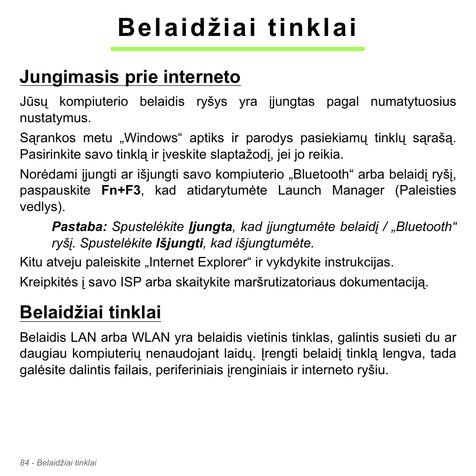 Belaidžiai tinklai, Jungimasis prie interneto, Jungimasis prie interneto belaidžiai tinklai | Acer Aspire V5-551G User Manual | Page 2750 / 3584