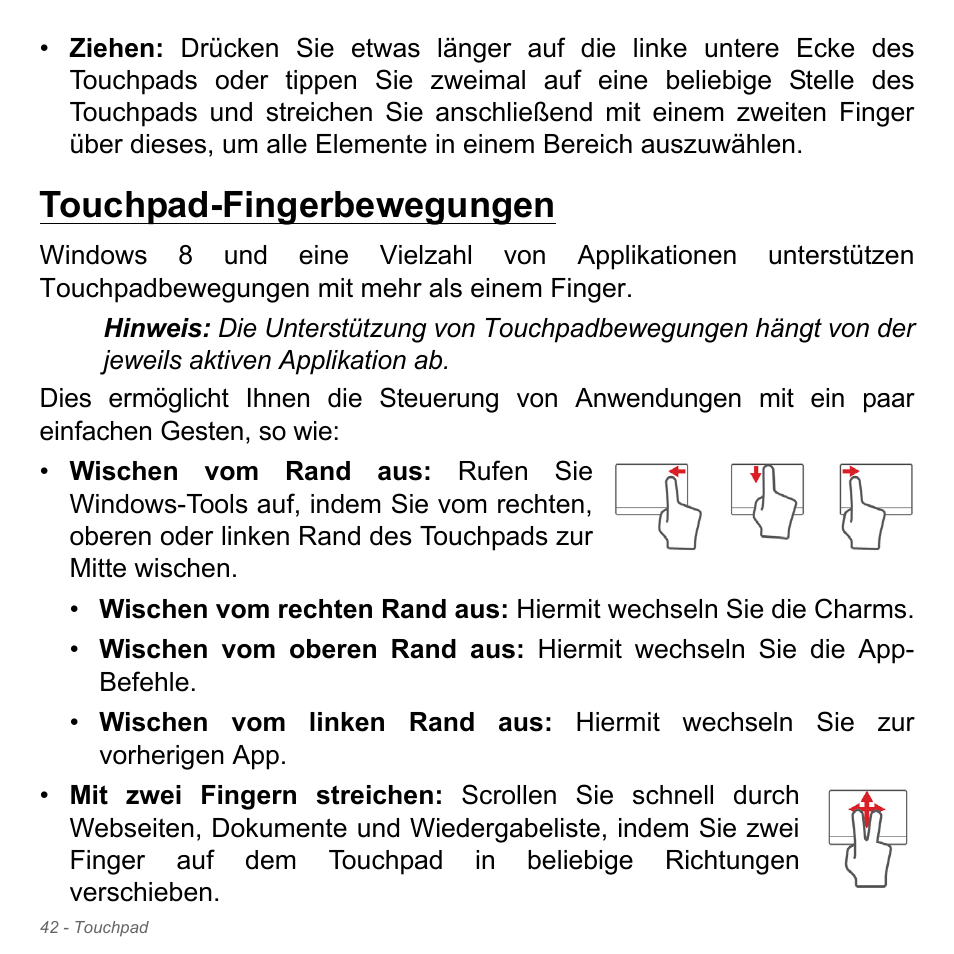 Touchpad-fingerbewegungen | Acer Aspire V5-551G User Manual | Page 282 / 3584
