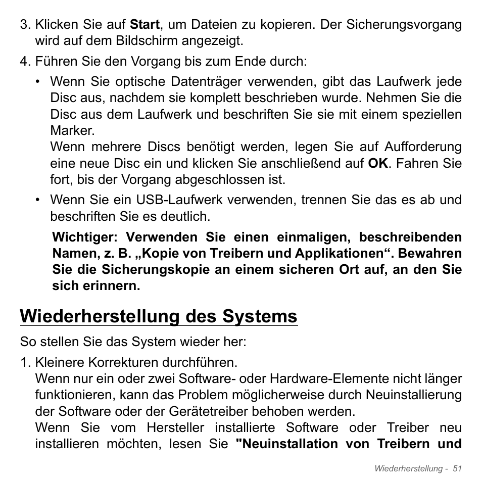 Wiederherstellung des systems | Acer Aspire V5-551G User Manual | Page 291 / 3584