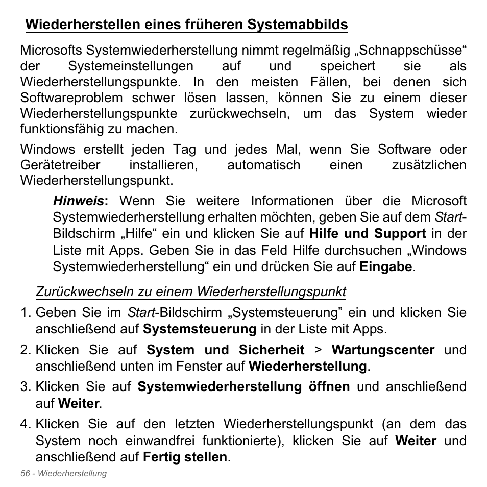 Wiederherstellen eines früheren systemabbilds | Acer Aspire V5-551G User Manual | Page 296 / 3584