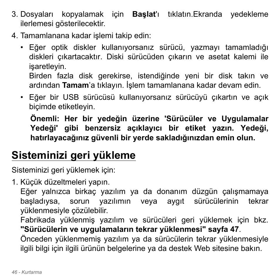 Sisteminizi geri yükleme | Acer Aspire V5-551G User Manual | Page 2966 / 3584