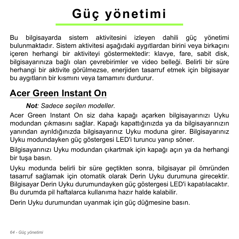 Güç yönetimi, Acer green instant on | Acer Aspire V5-551G User Manual | Page 2984 / 3584