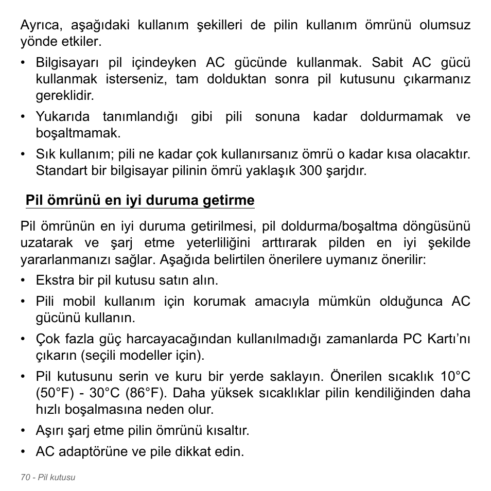 Pil ömrünü en iyi duruma getirme | Acer Aspire V5-551G User Manual | Page 2990 / 3584