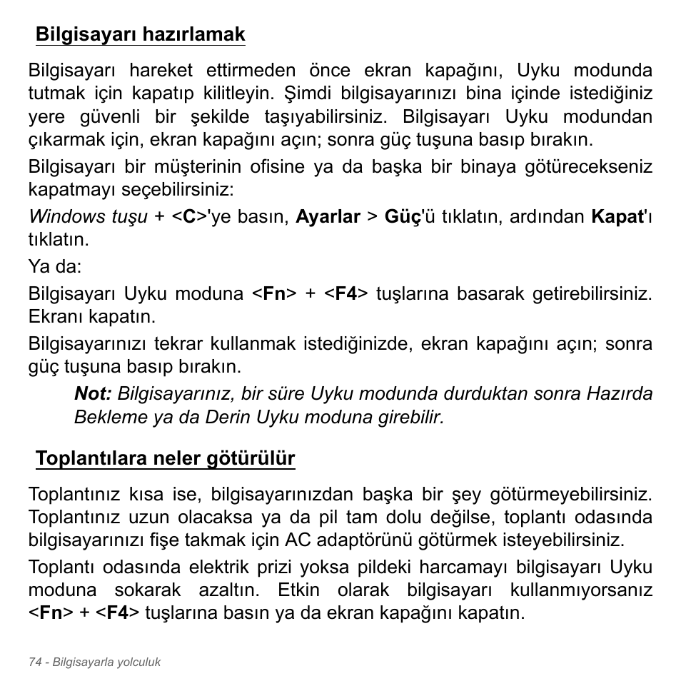 Bilgisayarı hazırlamak, Toplantılara neler götürülür | Acer Aspire V5-551G User Manual | Page 2994 / 3584