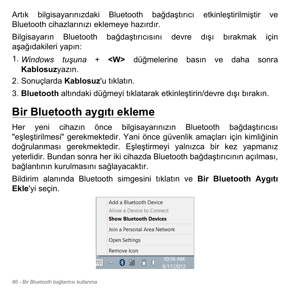 Bir bluetooth aygıtı ekleme | Acer Aspire V5-551G User Manual | Page 3006 / 3584