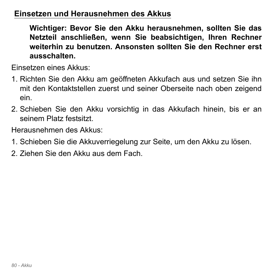 Einsetzen und herausnehmen des akkus | Acer Aspire V5-551G User Manual | Page 320 / 3584
