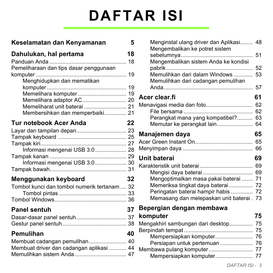 Daftar isi | Acer Aspire V5-551G User Manual | Page 3351 / 3584