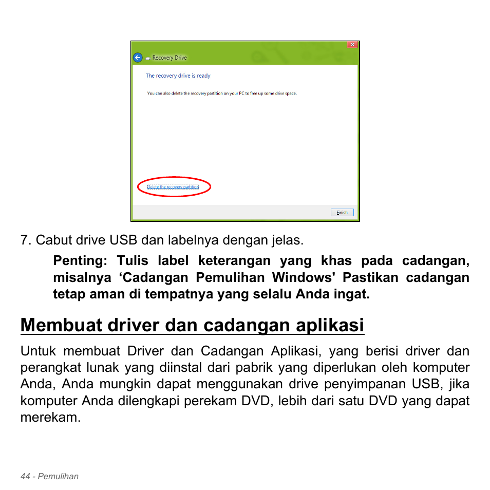 Membuat driver dan cadangan aplikasi | Acer Aspire V5-551G User Manual | Page 3392 / 3584