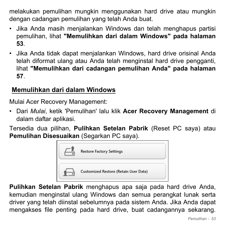 Memulihkan dari dalam windows | Acer Aspire V5-551G User Manual | Page 3401 / 3584