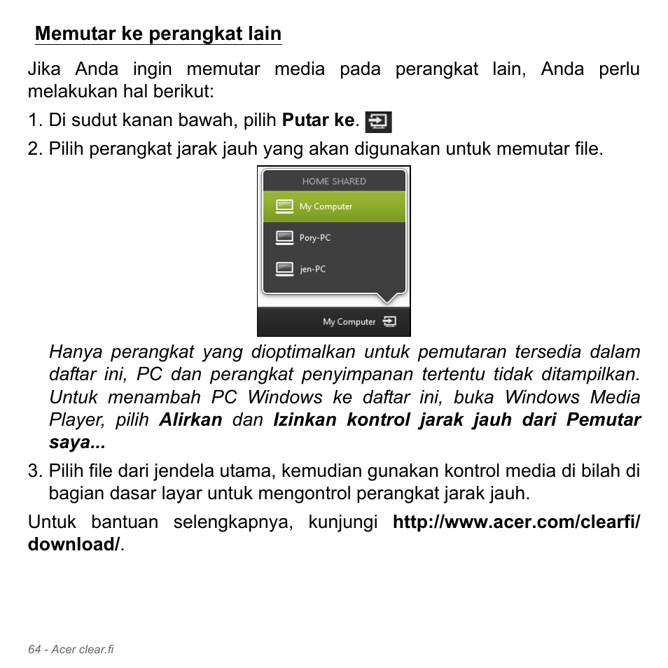 Memutar ke perangkat lain | Acer Aspire V5-551G User Manual | Page 3412 / 3584