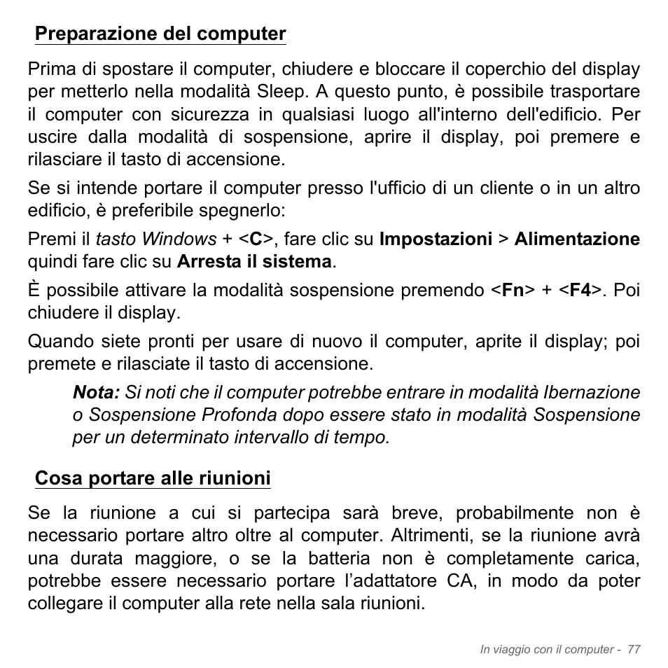 Preparazione del computer, Cosa portare alle riunioni | Acer Aspire V5-551G User Manual | Page 447 / 3584