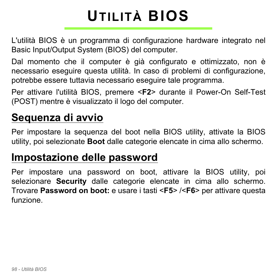 Utilità bios, Sequenza di avvio, Impostazione delle password | Sequenza di avvio impostazione delle password, Bios, Tilità | Acer Aspire V5-551G User Manual | Page 468 / 3584