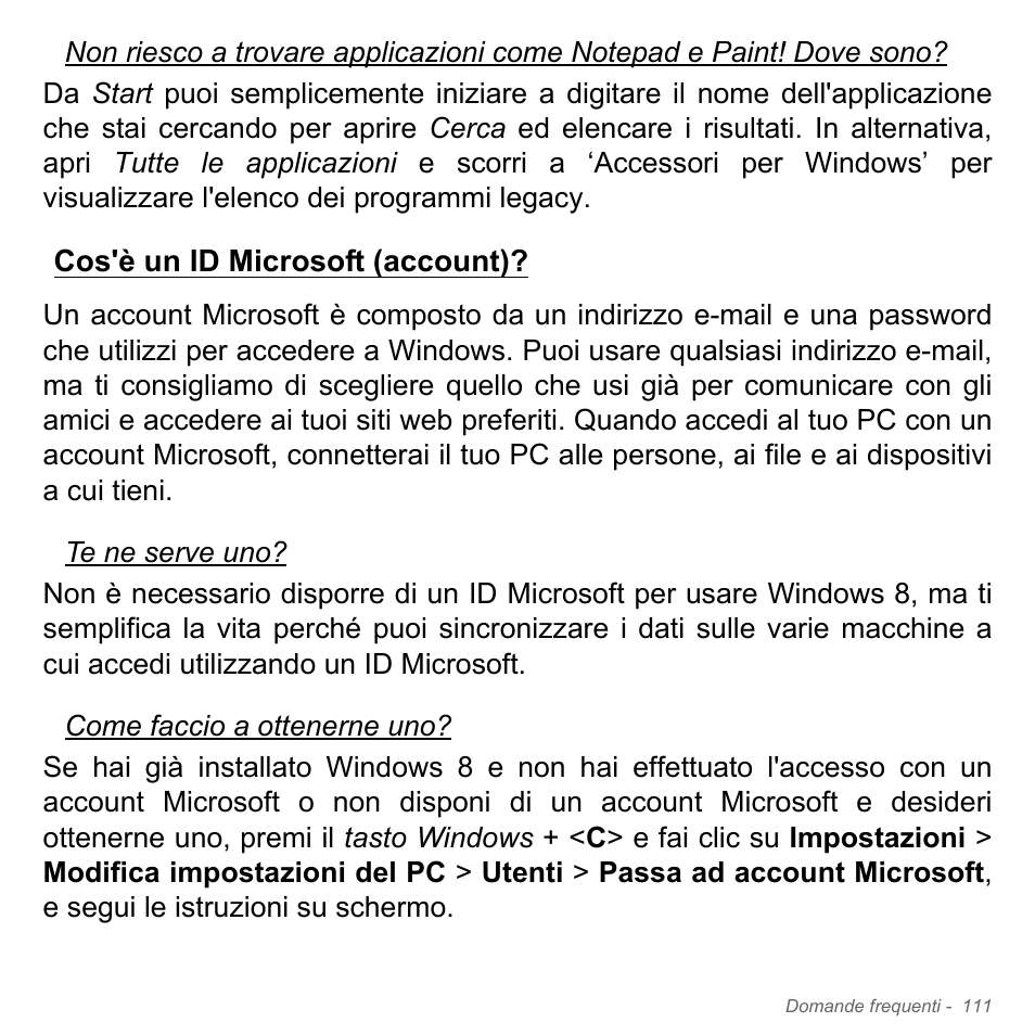 Cos'è un id microsoft (account) | Acer Aspire V5-551G User Manual | Page 481 / 3584