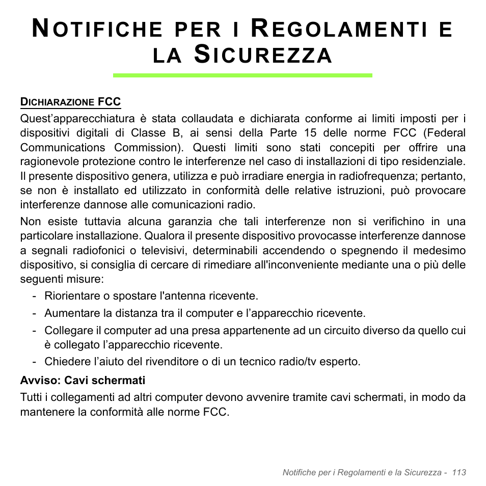Notifiche per i regolamenti e la sicurezza, Otifiche, Egolamenti | Icurezza | Acer Aspire V5-551G User Manual | Page 483 / 3584