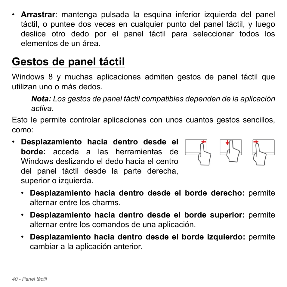 Gestos de panel táctil | Acer Aspire V5-551G User Manual | Page 532 / 3584