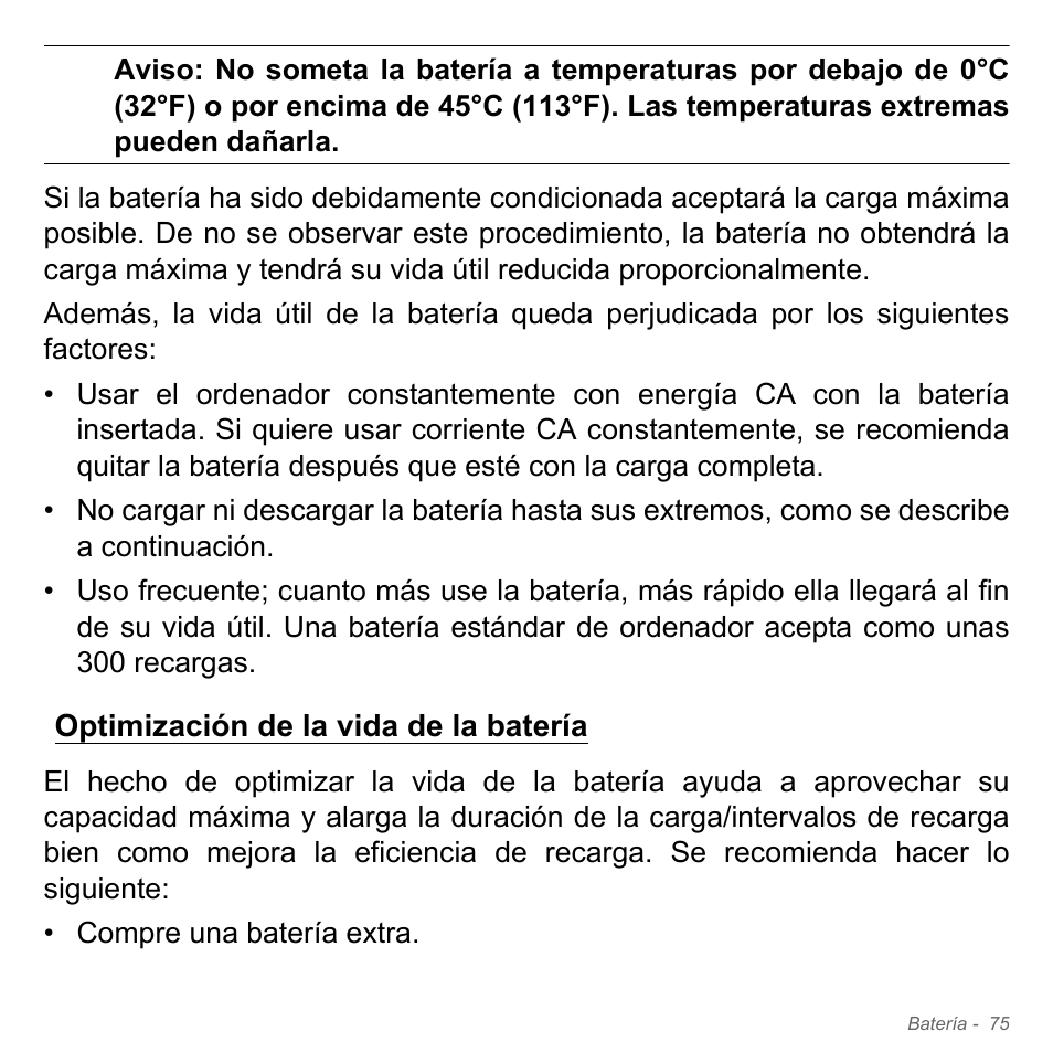 Optimización de la vida de la batería | Acer Aspire V5-551G User Manual | Page 567 / 3584