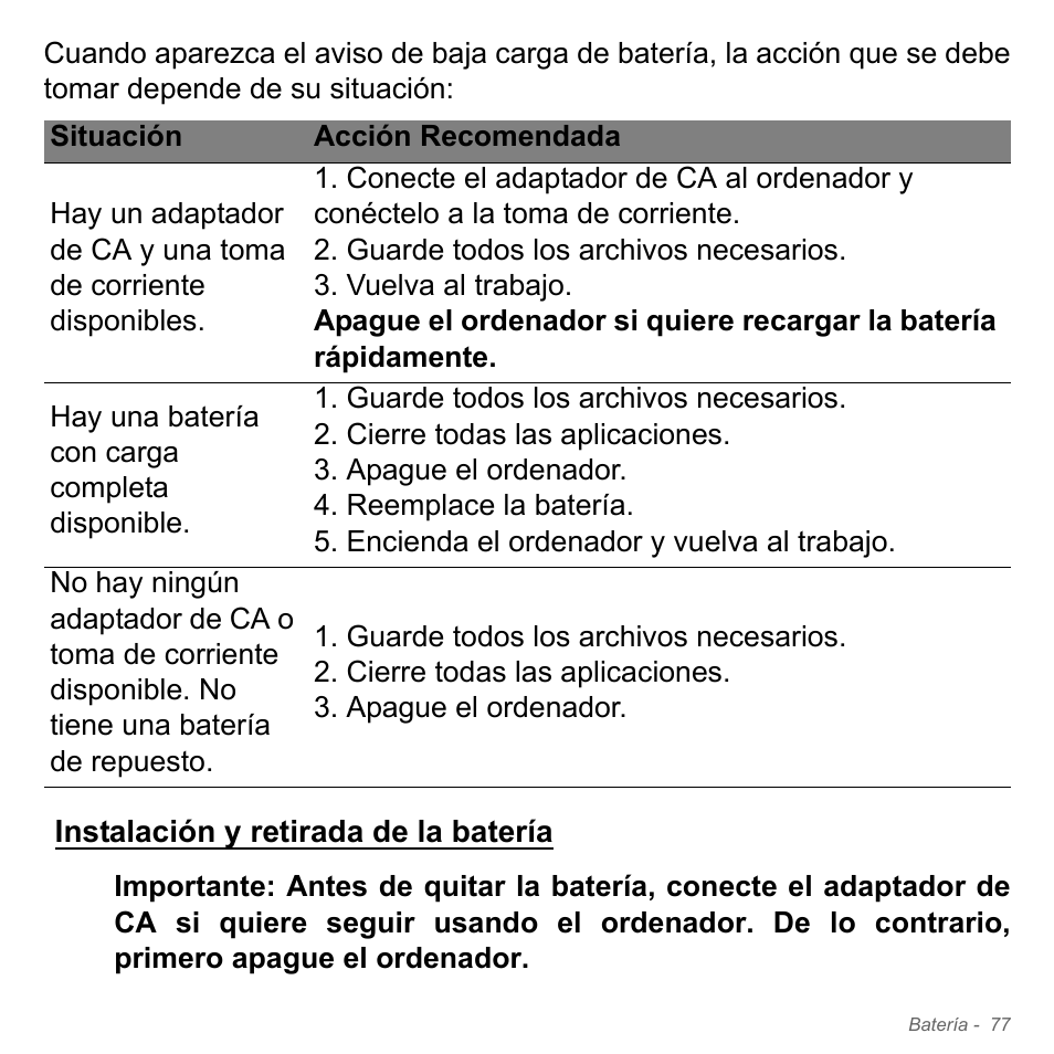 Instalación y retirada de la batería | Acer Aspire V5-551G User Manual | Page 569 / 3584