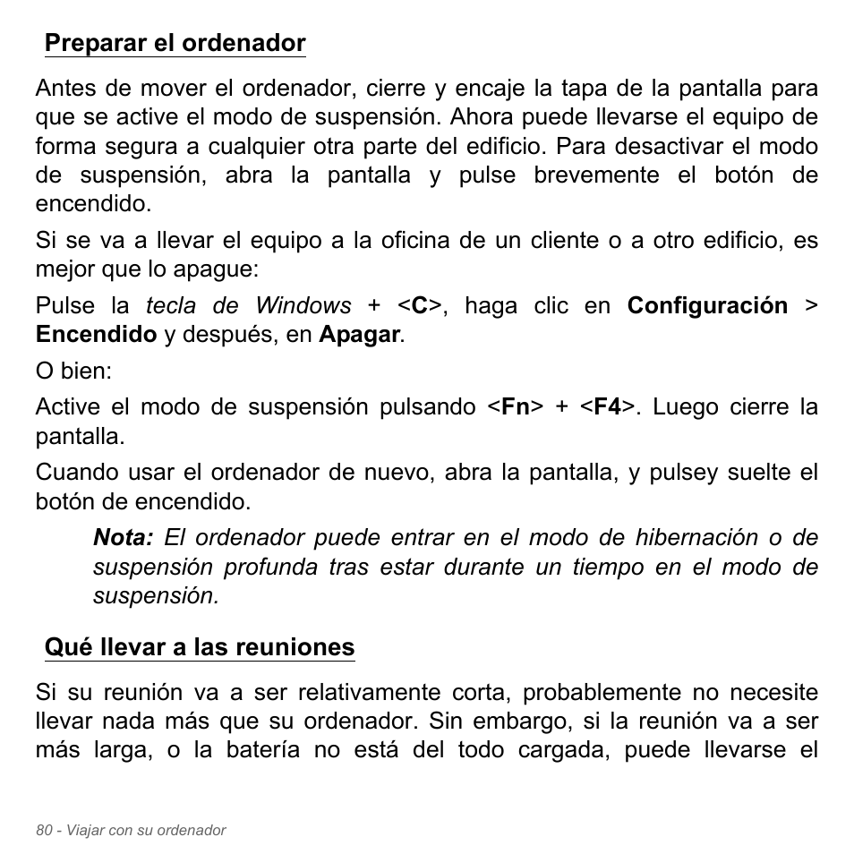 Preparar el ordenador, Qué llevar a las reuniones, Preparar el ordenador qué llevar a las reuniones | Acer Aspire V5-551G User Manual | Page 572 / 3584