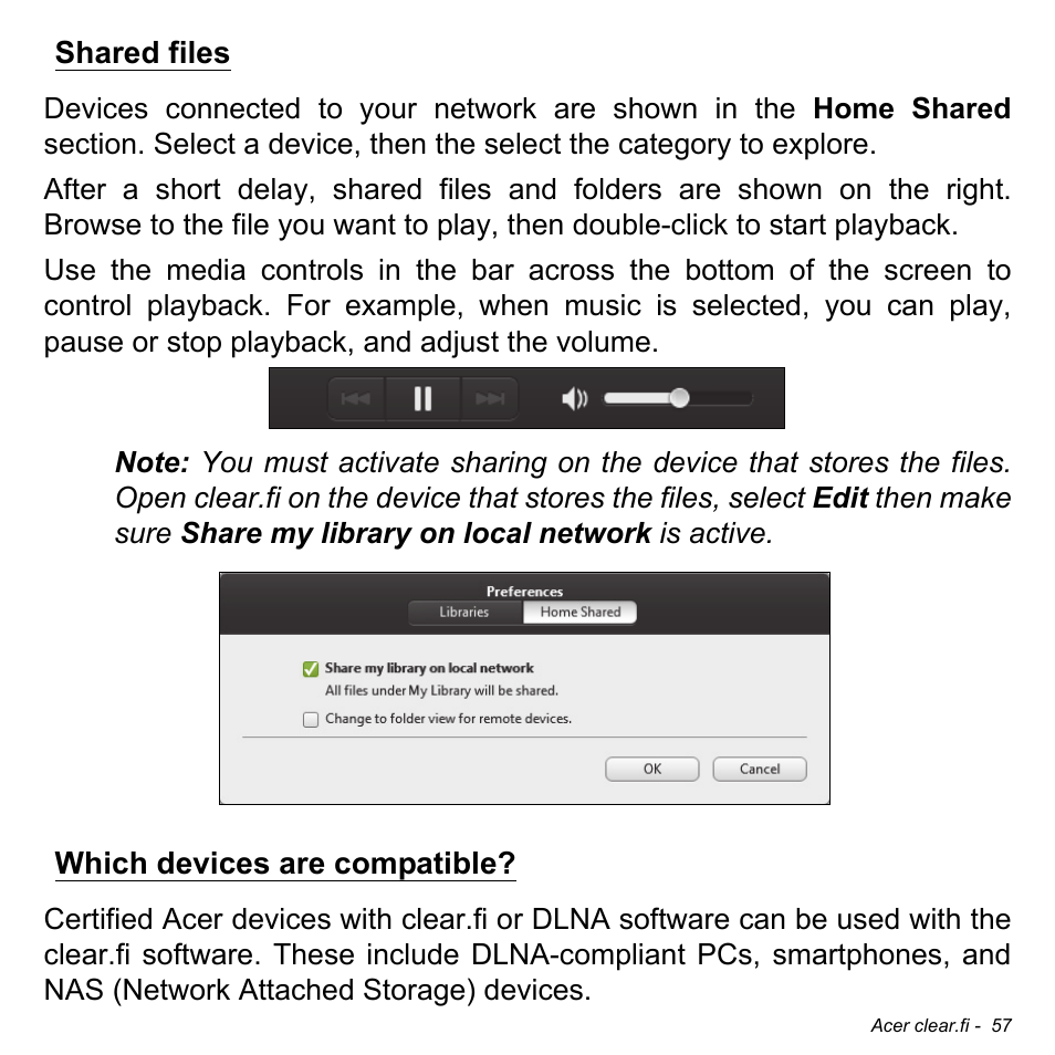 Shared files, Which devices are compatible, Shared files which devices are compatible | Acer Aspire V5-551G User Manual | Page 59 / 3584