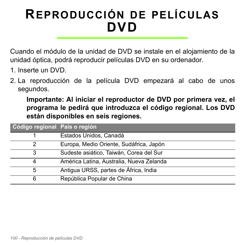 Reproducción de películas dvd, Eproducción, Películas | Acer Aspire V5-551G User Manual | Page 592 / 3584