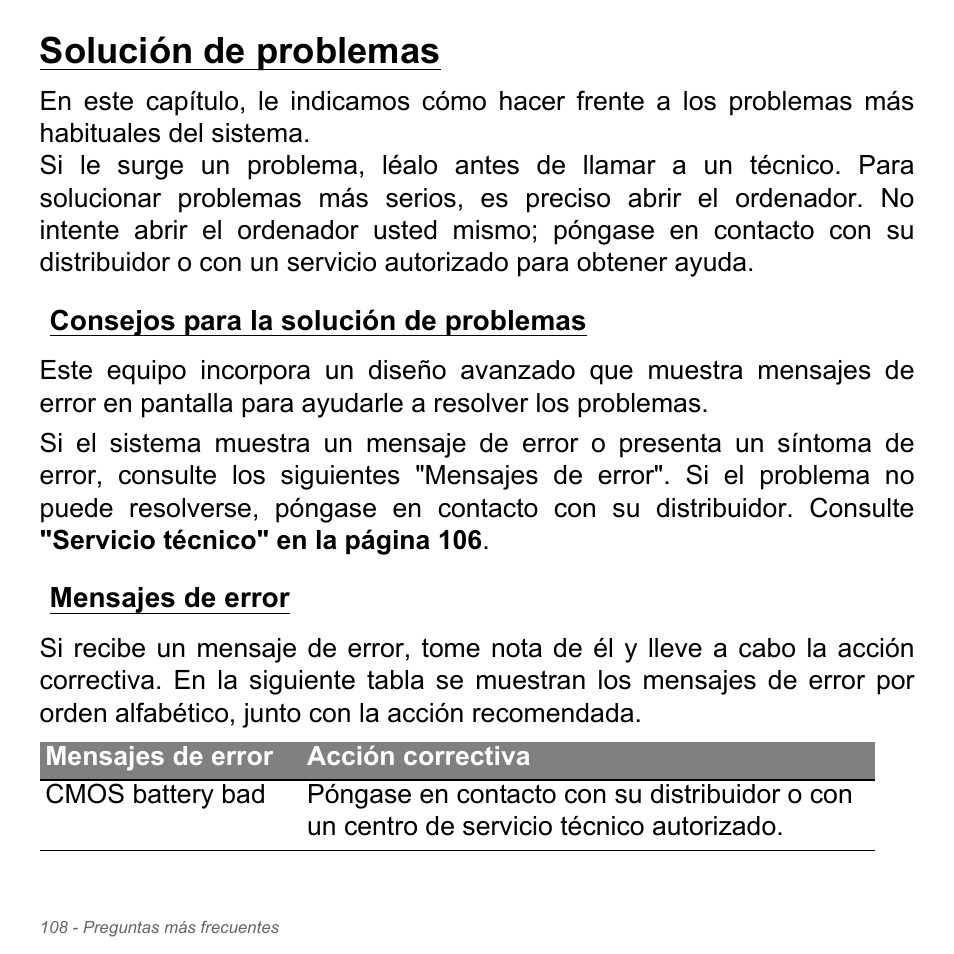 Solución de problemas, Consejos para la solución de problemas, Mensajes de error | Acer Aspire V5-551G User Manual | Page 600 / 3584