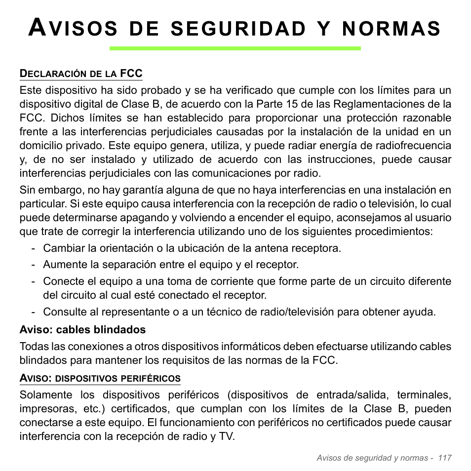 Avisos de seguridad y normas, Visos, Seguridad | Normas | Acer Aspire V5-551G User Manual | Page 609 / 3584