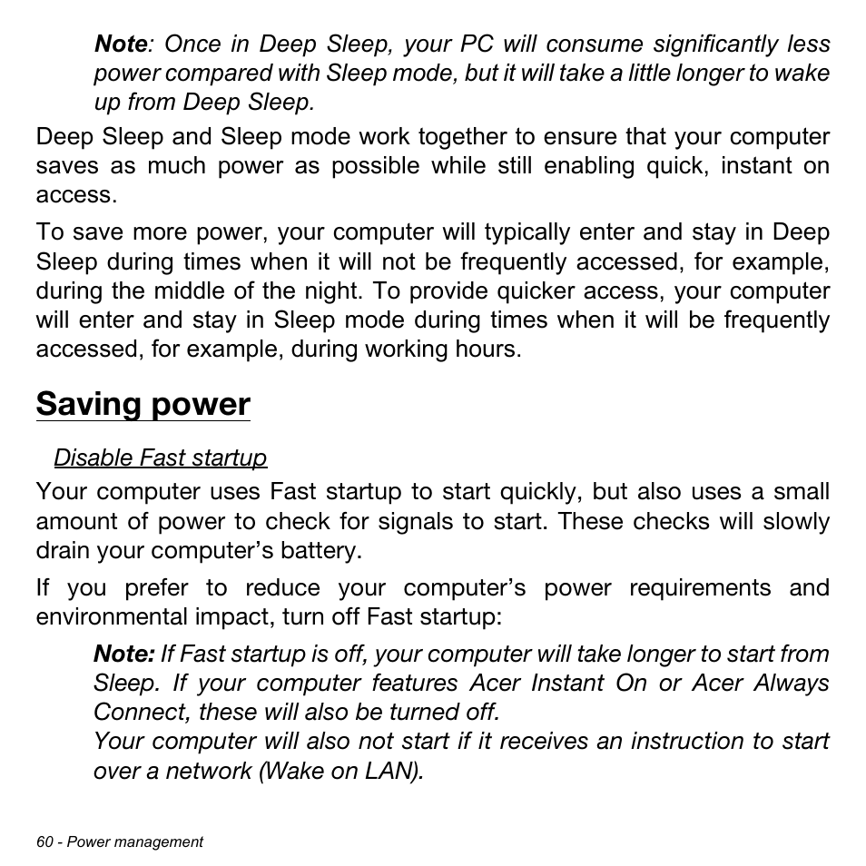 Saving power | Acer Aspire V5-551G User Manual | Page 62 / 3584