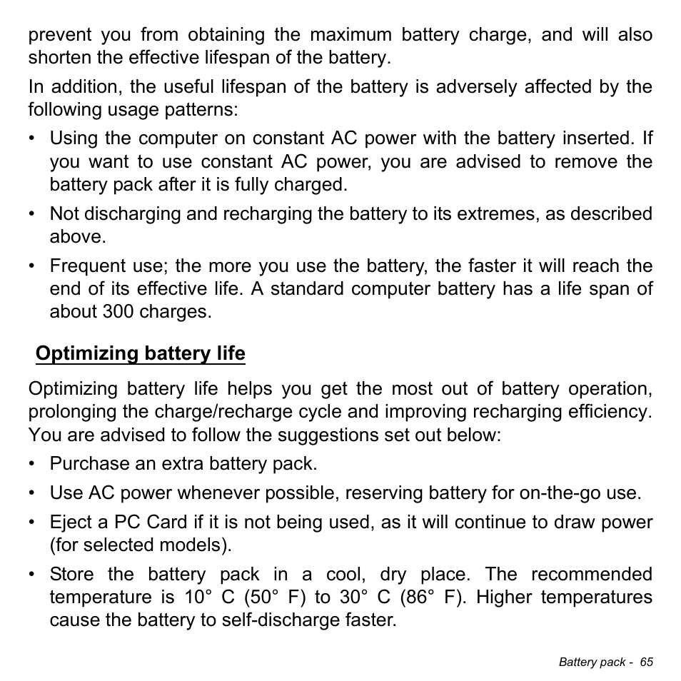 Optimizing battery life | Acer Aspire V5-551G User Manual | Page 67 / 3584