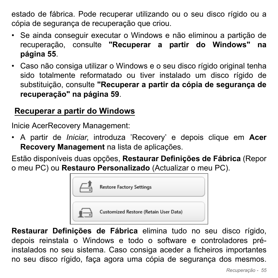 Recuperar a partir do windows | Acer Aspire V5-551G User Manual | Page 673 / 3584