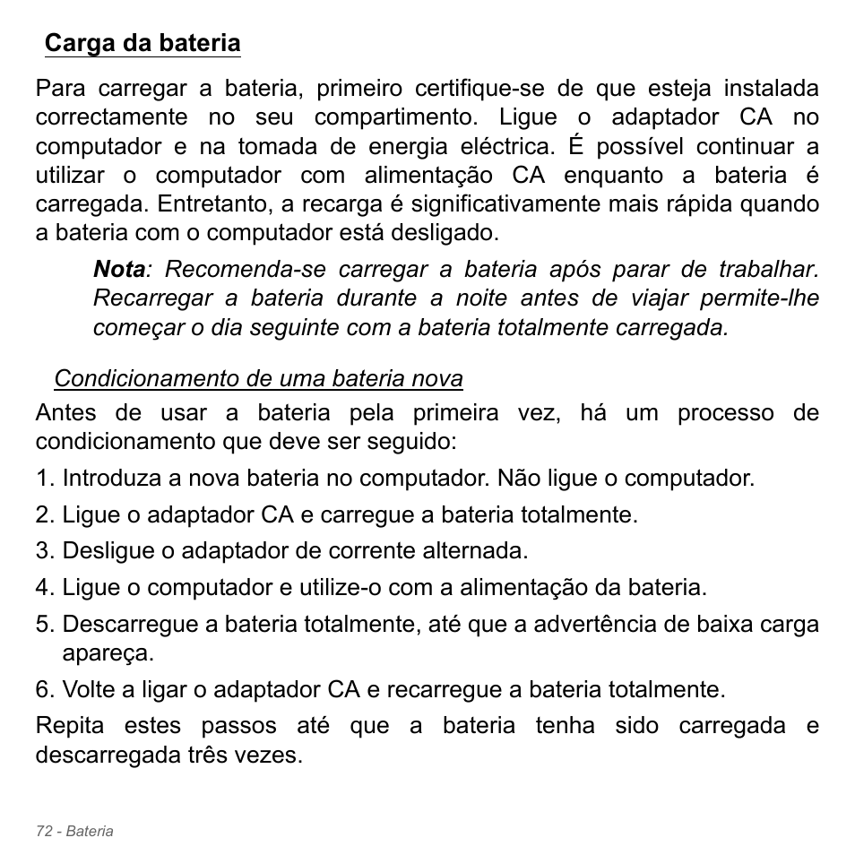 Carga da bateria | Acer Aspire V5-551G User Manual | Page 690 / 3584