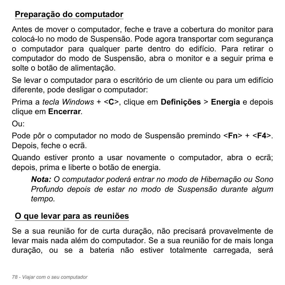 Preparação do computador, O que levar para as reuniões | Acer Aspire V5-551G User Manual | Page 696 / 3584