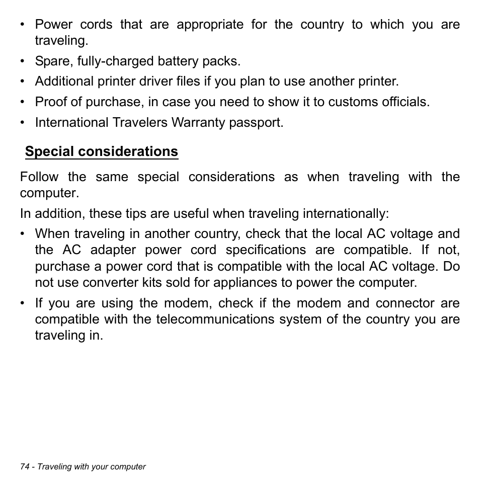 Special considerations | Acer Aspire V5-551G User Manual | Page 76 / 3584