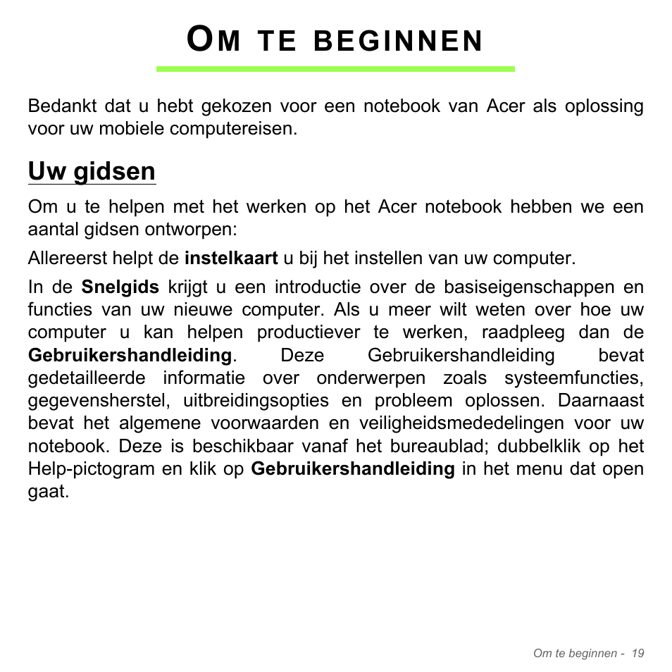 Om te beginnen, Uw gidsen, Beginnen | Acer Aspire V5-551G User Manual | Page 761 / 3584
