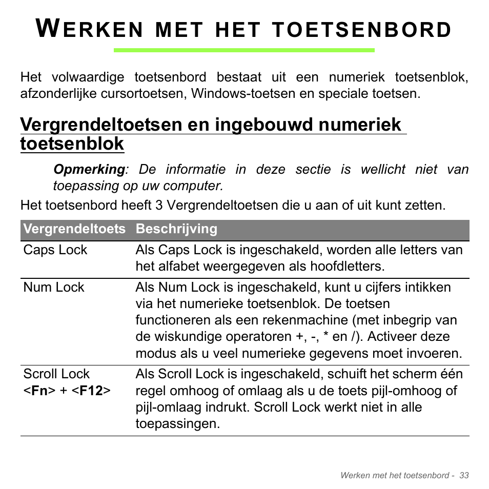 Werken met het toetsenbord, Erken, Toetsenbord | Acer Aspire V5-551G User Manual | Page 775 / 3584