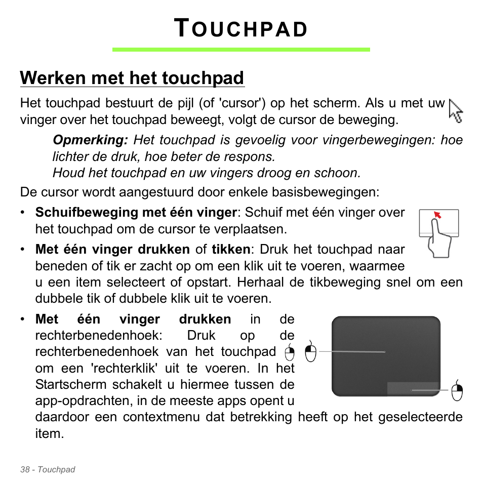Touchpad, Werken met het touchpad, Ouchpad | Acer Aspire V5-551G User Manual | Page 780 / 3584