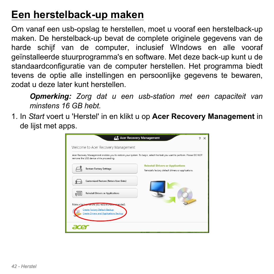 Een herstelback-up maken | Acer Aspire V5-551G User Manual | Page 784 / 3584